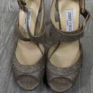 JIMMY CHOO Italian Open Toe Ankle Wrap Heel Sandal